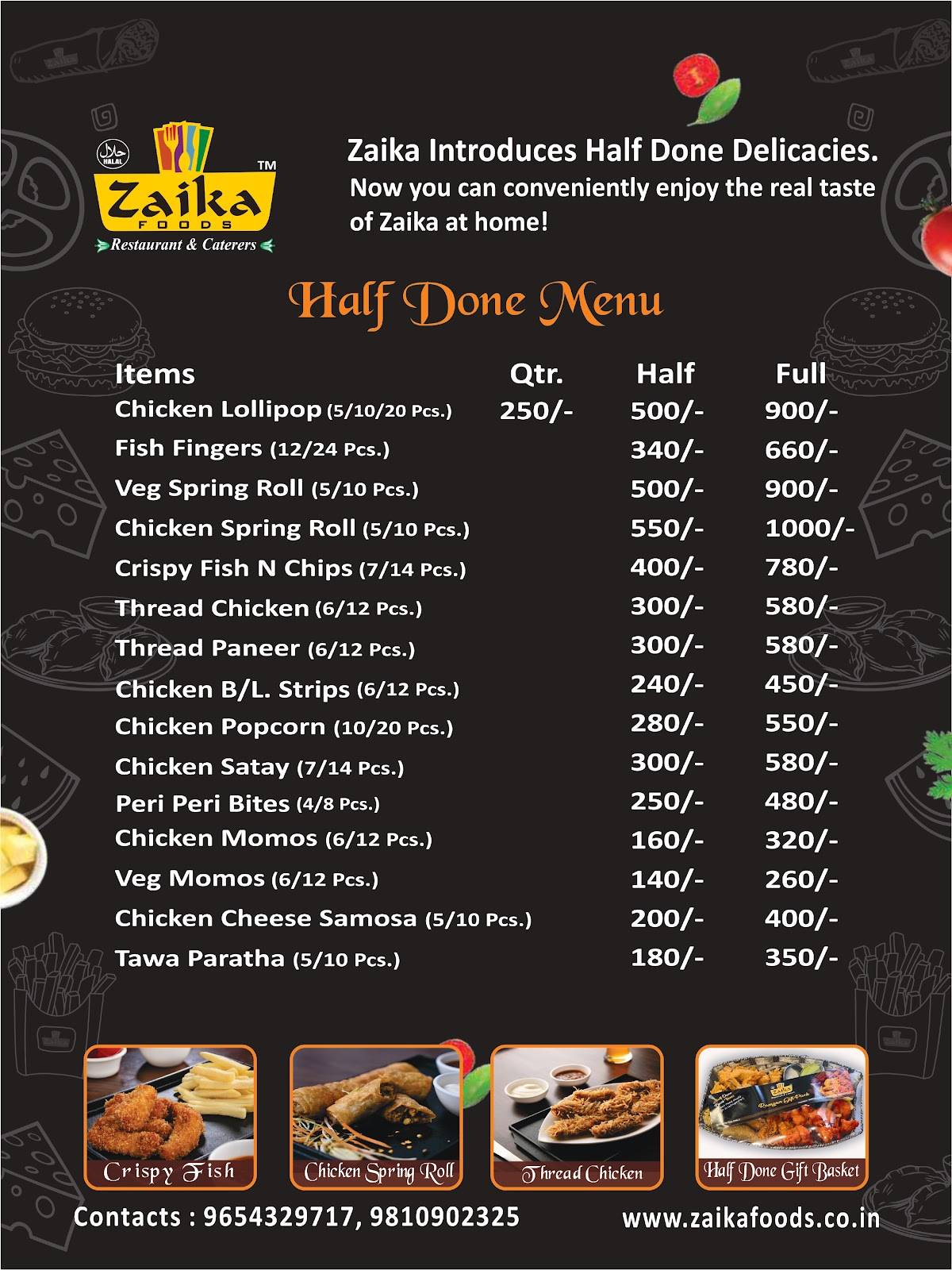 Zaika Foods menu