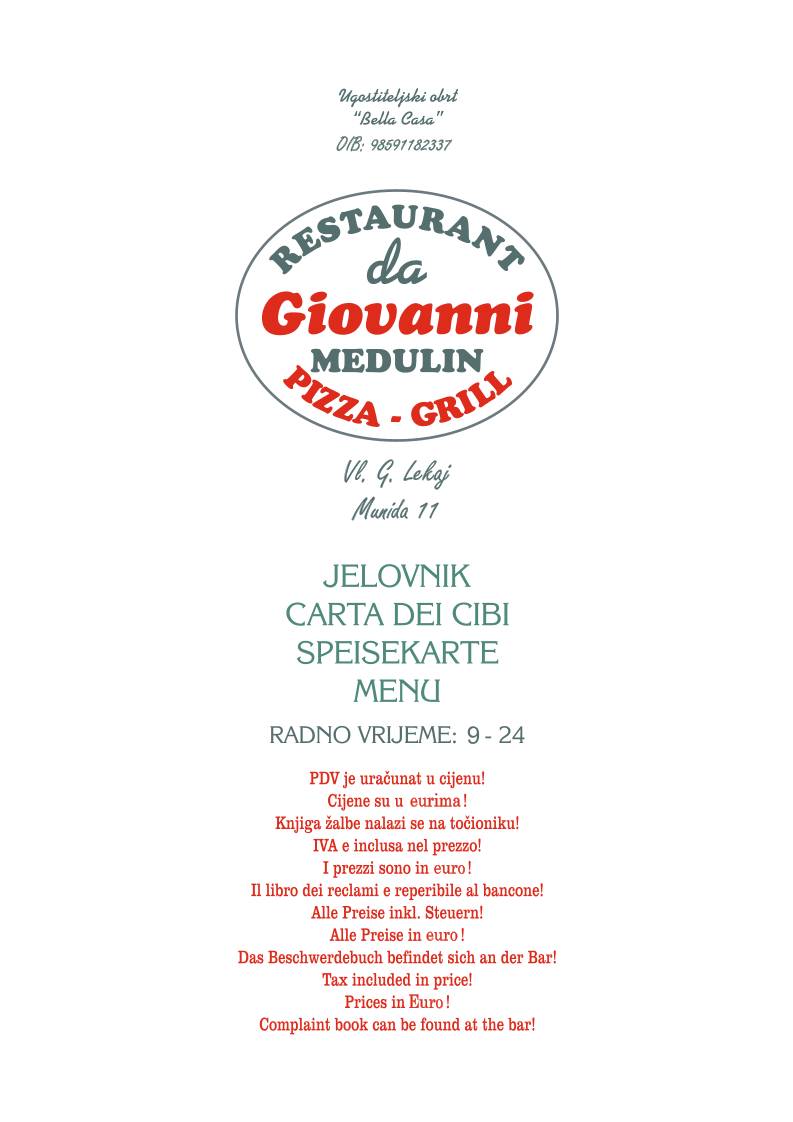 Menu di Restaurant da Giovanni MEDULIN 