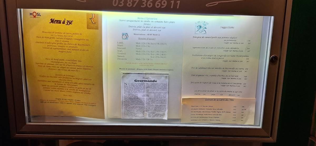 Menu de L'Épicurien