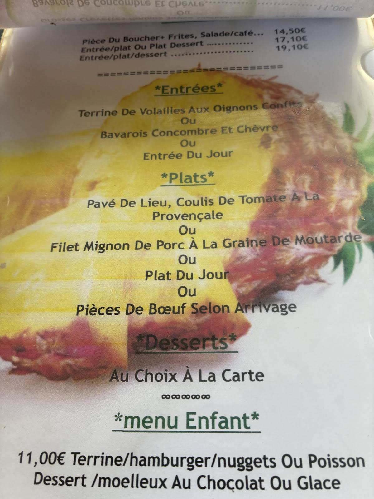 Menu de Restaurant le Clos Racine