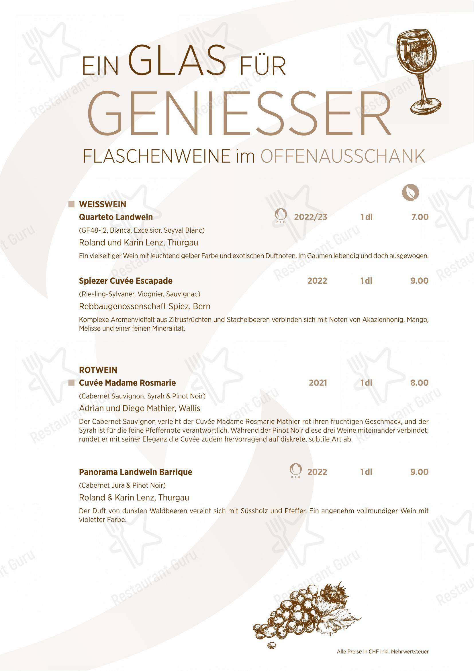 Restaurant zum CHOCHTOPF in Wilderswil - 菜单