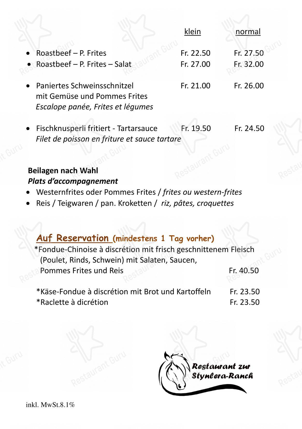 菜单 per Restaurant zur Stynlera-Ranch ristorante