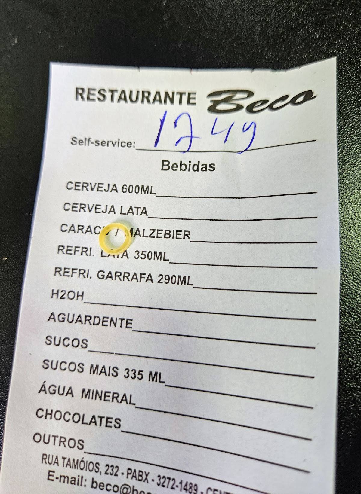 Restaurante Beco cardápio