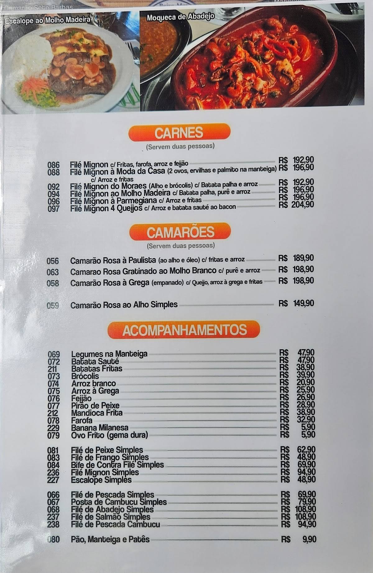 Restaurante Beira Mar cardápio