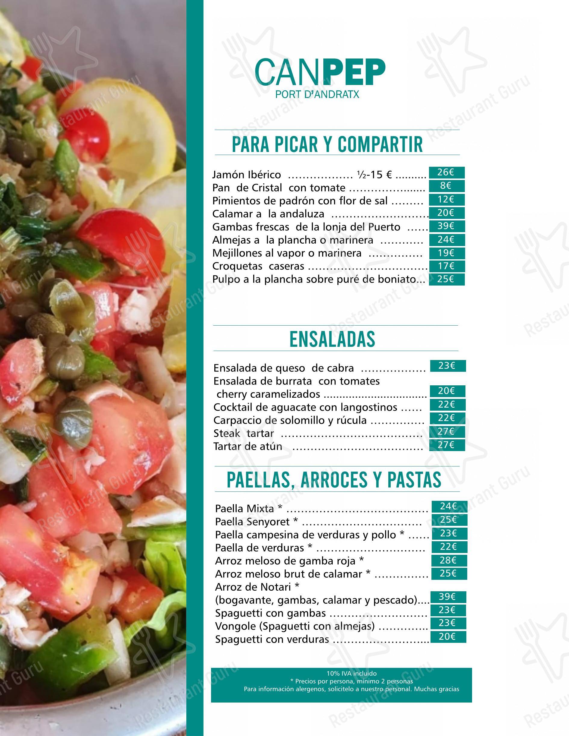 Carta de Restaurante Can Pep Puerto Andratx - Menu