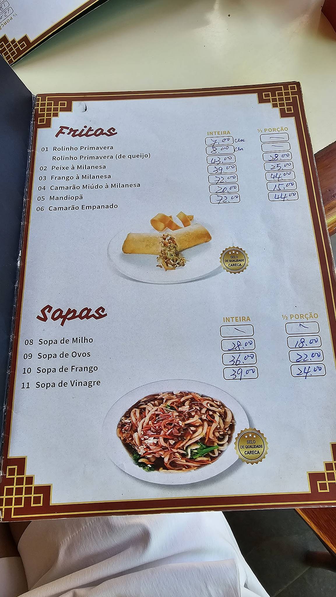 Restaurante Careca 310 norte cardápio