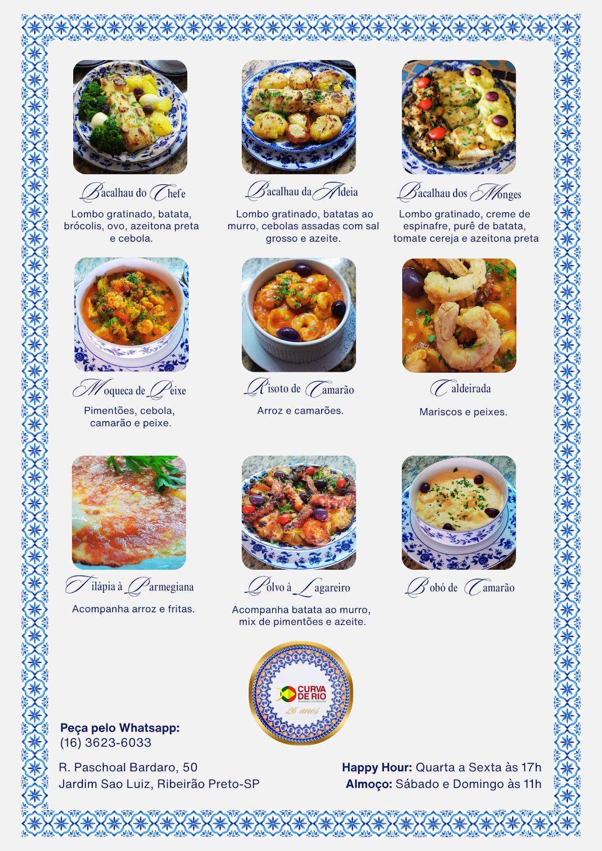 Restaurante Curva de Rio cardápio