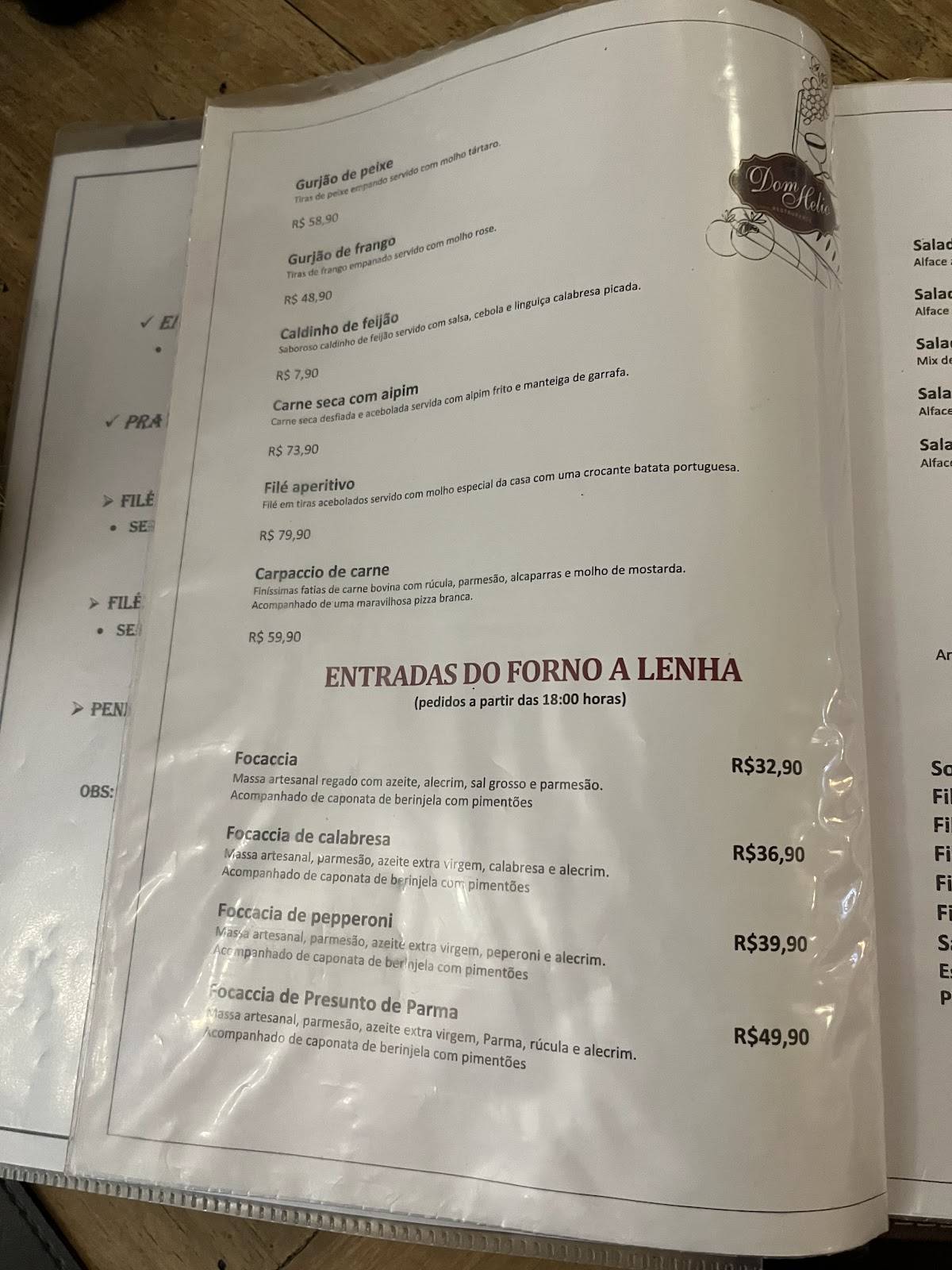 Dom Hélio Laranjeiras cardápio