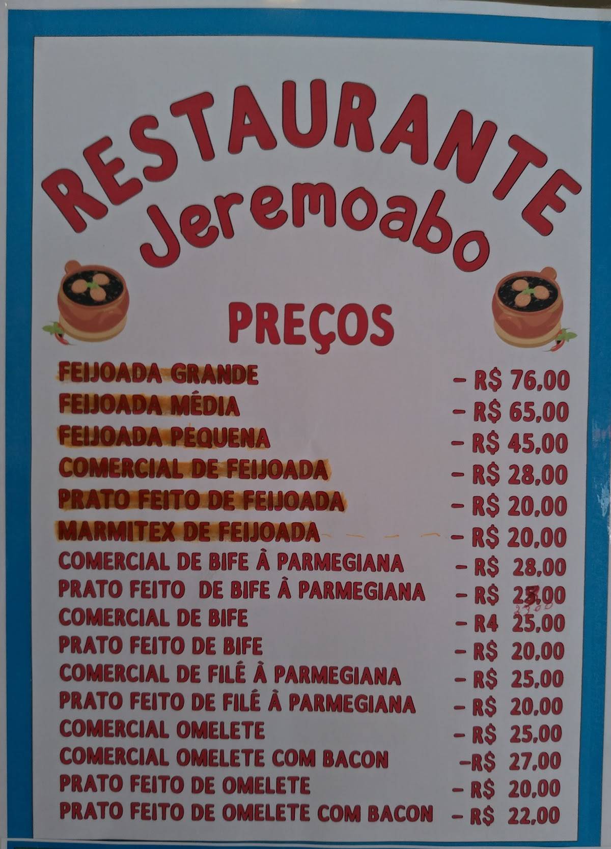 Restaurante Nordestino Jeremoabo cardápio