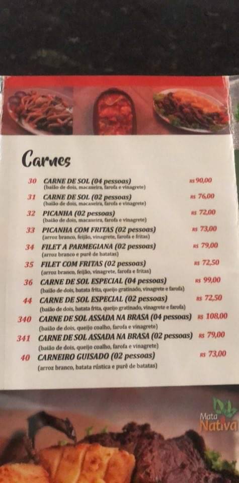 Restaurante Mata Nativa cardápio