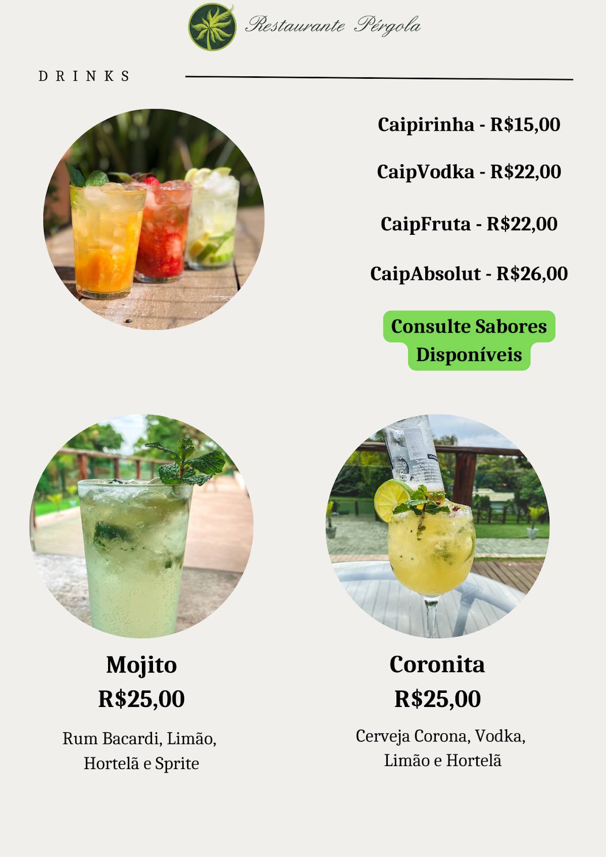 Pérgola Restaurante cardápio