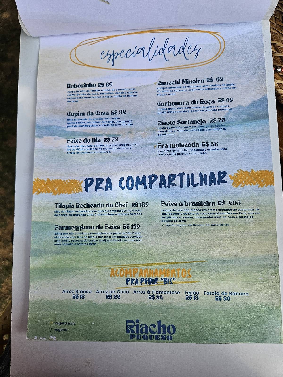 Restaurante Riacho Pequeno cardápio