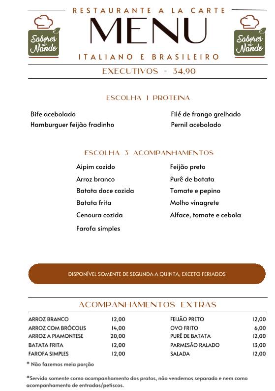 Sabores do Nando cardápio