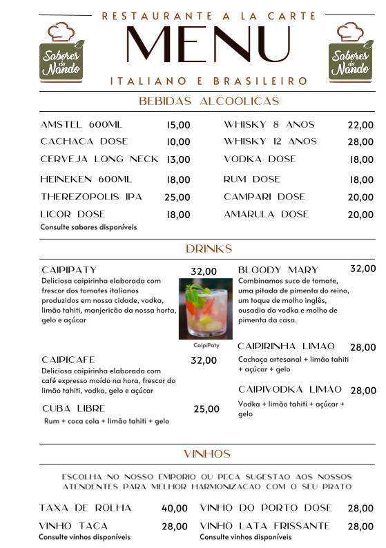 Sabores do Nando cardápio
