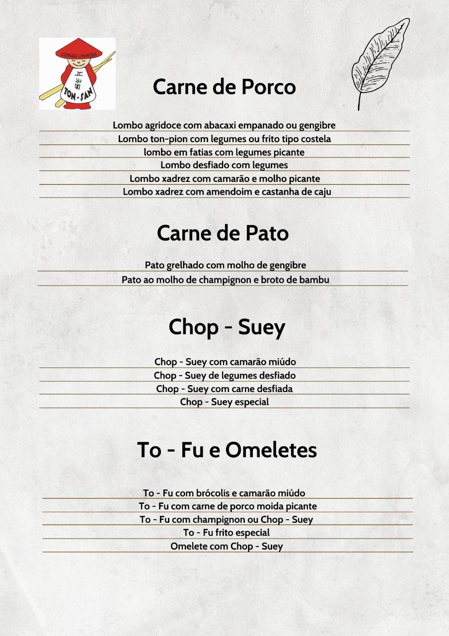 Restaurante Ton-San cardápio