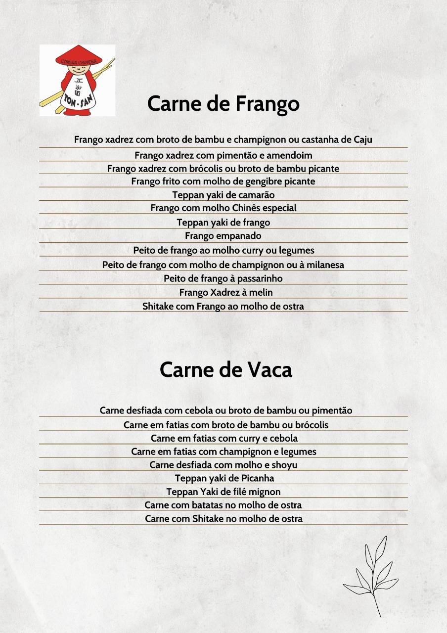 Restaurante Ton-San cardápio