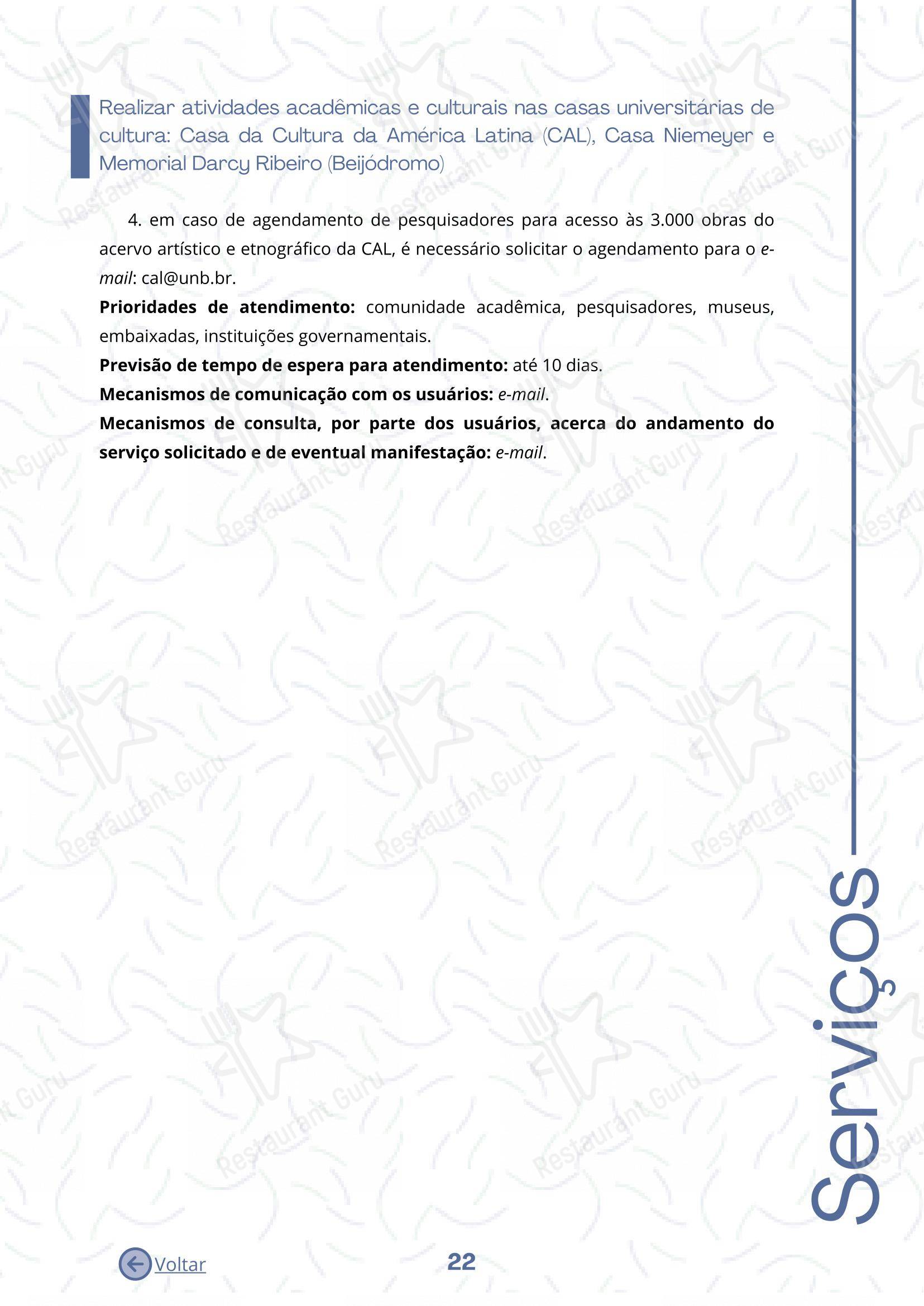 Основное меню para Restaurante Universitário - RU ISM GOMES DE MATTOS em Brasília