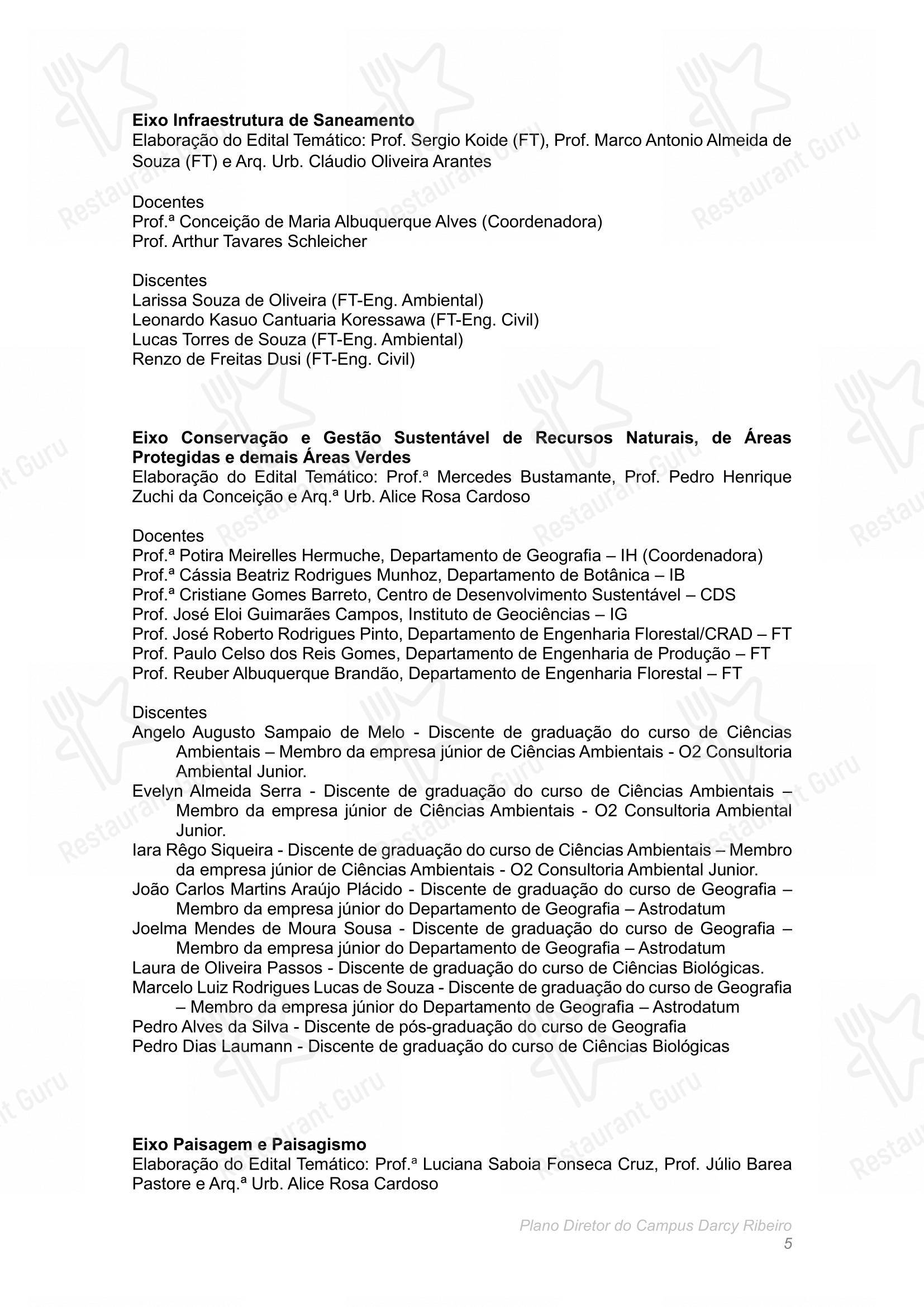 Крафт меню para Restaurante Universitário - RU ISM GOMES DE MATTOS em Brasília