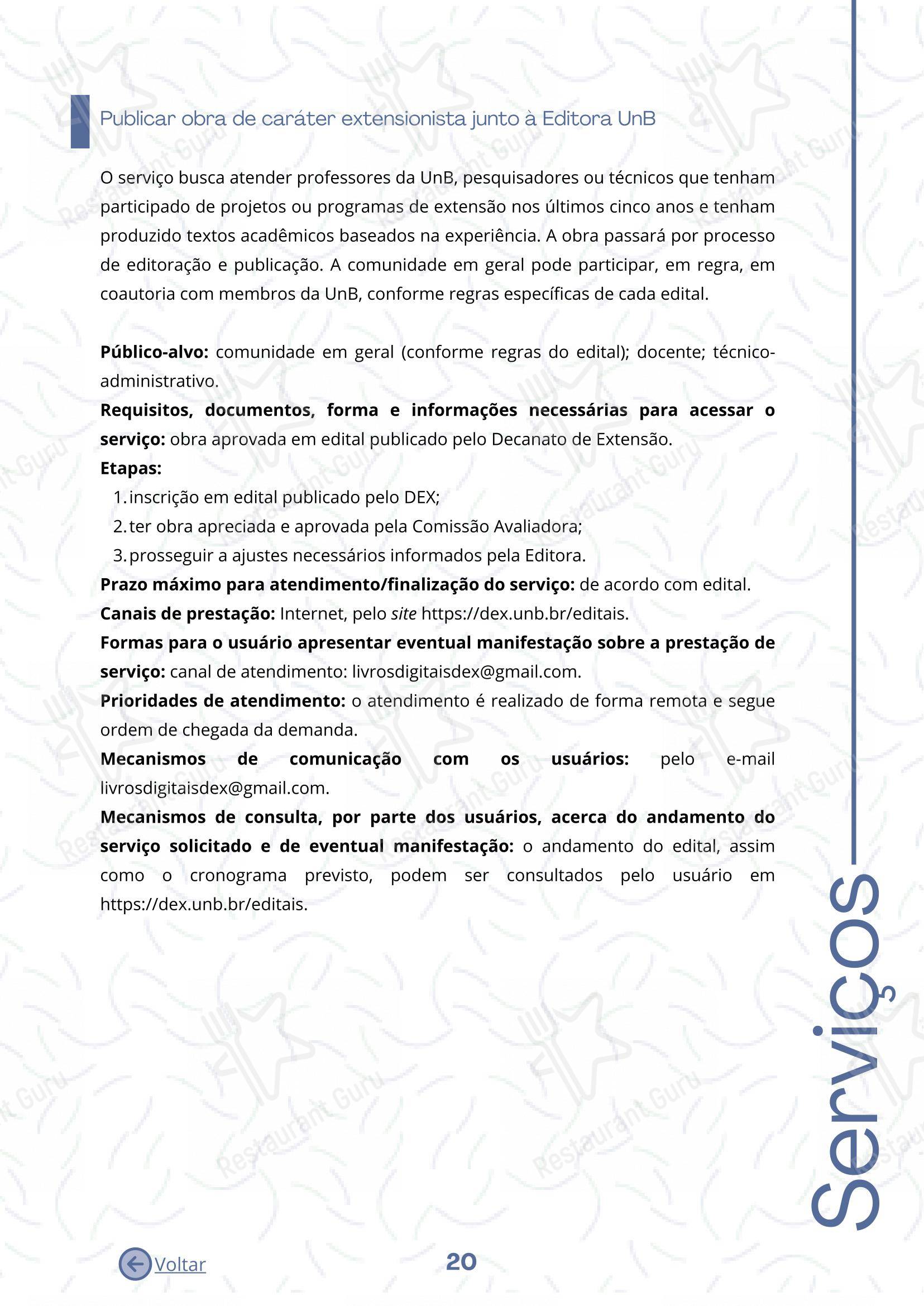 Restaurante Universitário - RU ISM GOMES DE MATTOS em Brasília - 菜单