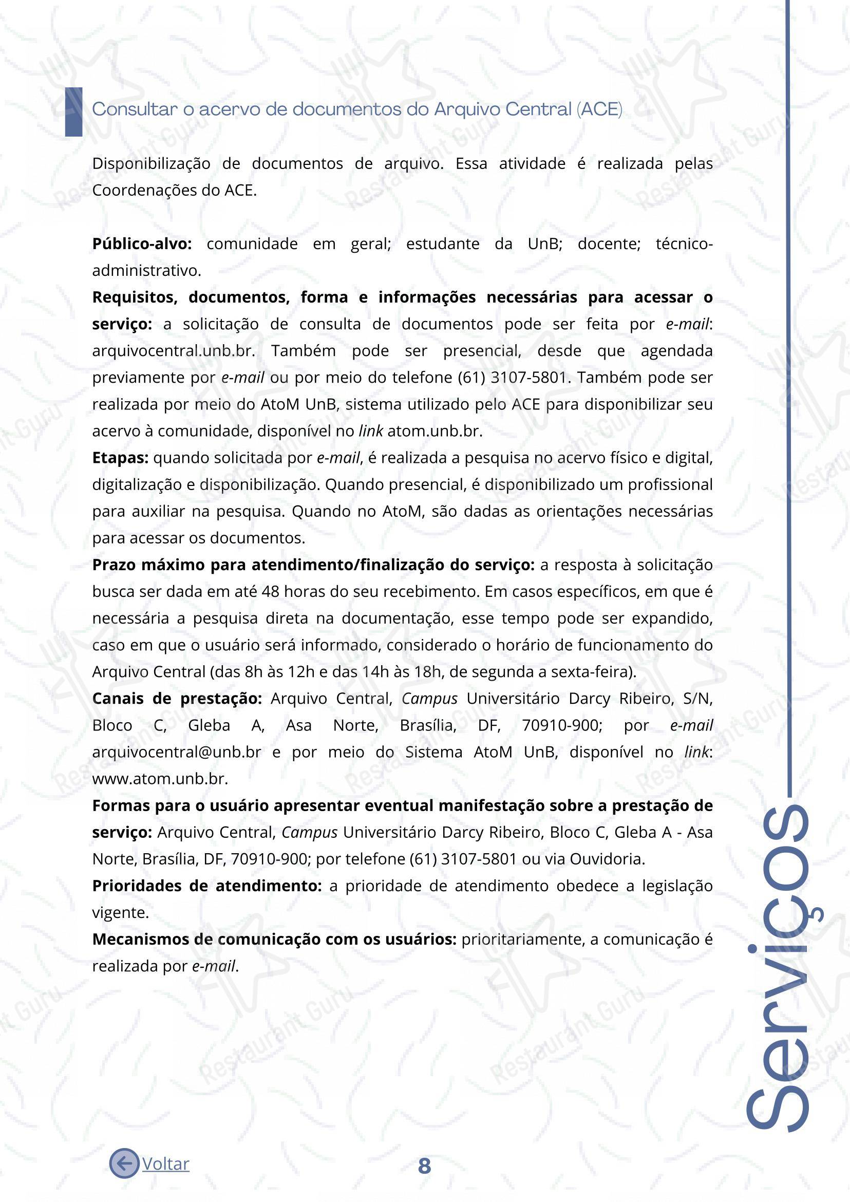 Основное меню para Restaurante Universitário - RU ISM GOMES DE MATTOS em Brasília