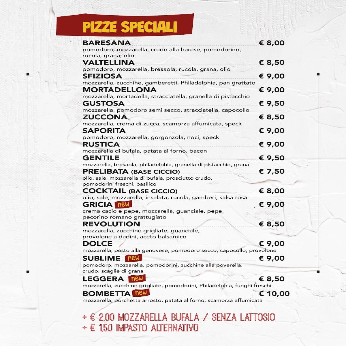 Menu di Revolution Pizzeria 