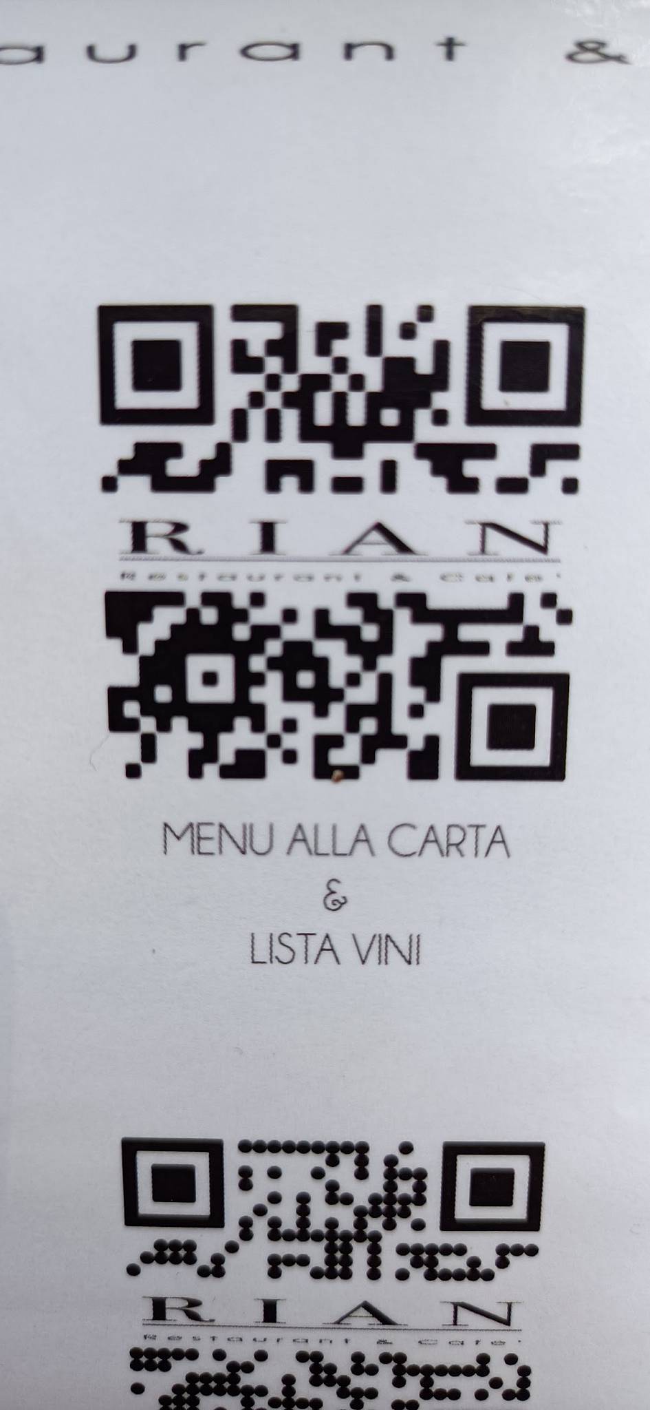 Menu di Rian Restaurant Cafe’ 