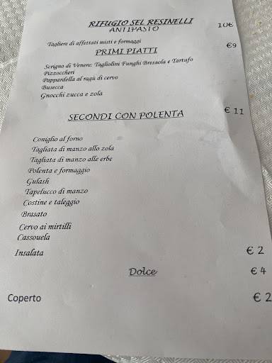 Menu di Rifugio SEL Rocca Locatelli 