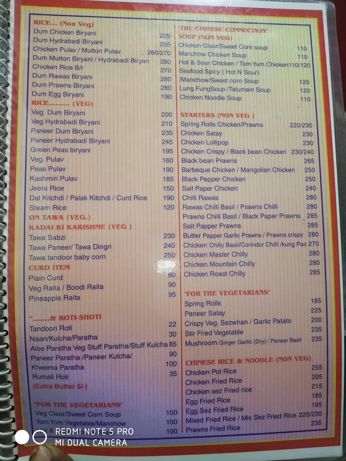 Arvind Hotel menu