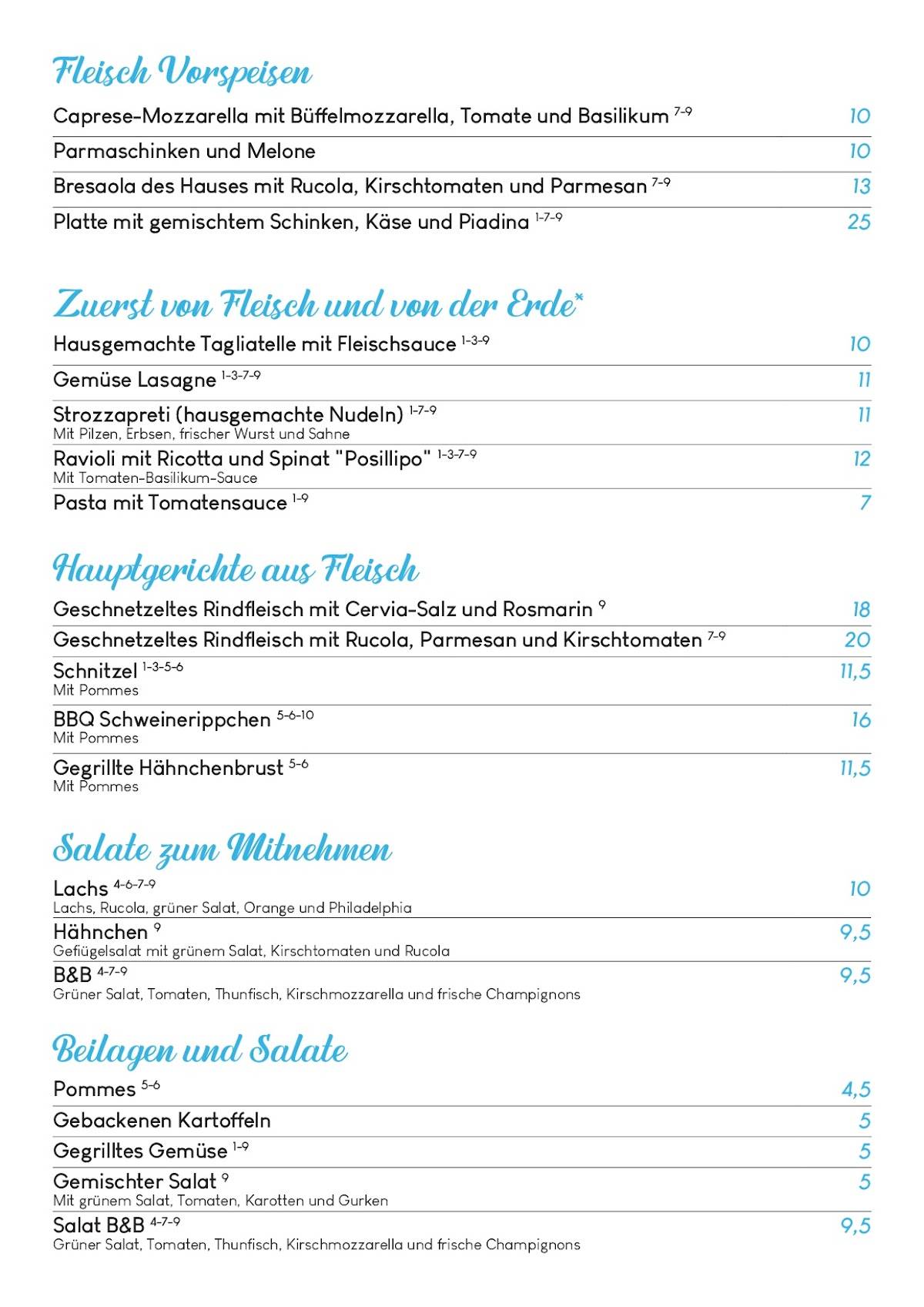 Menu di B&B Bar Ristorante Pizzeria 