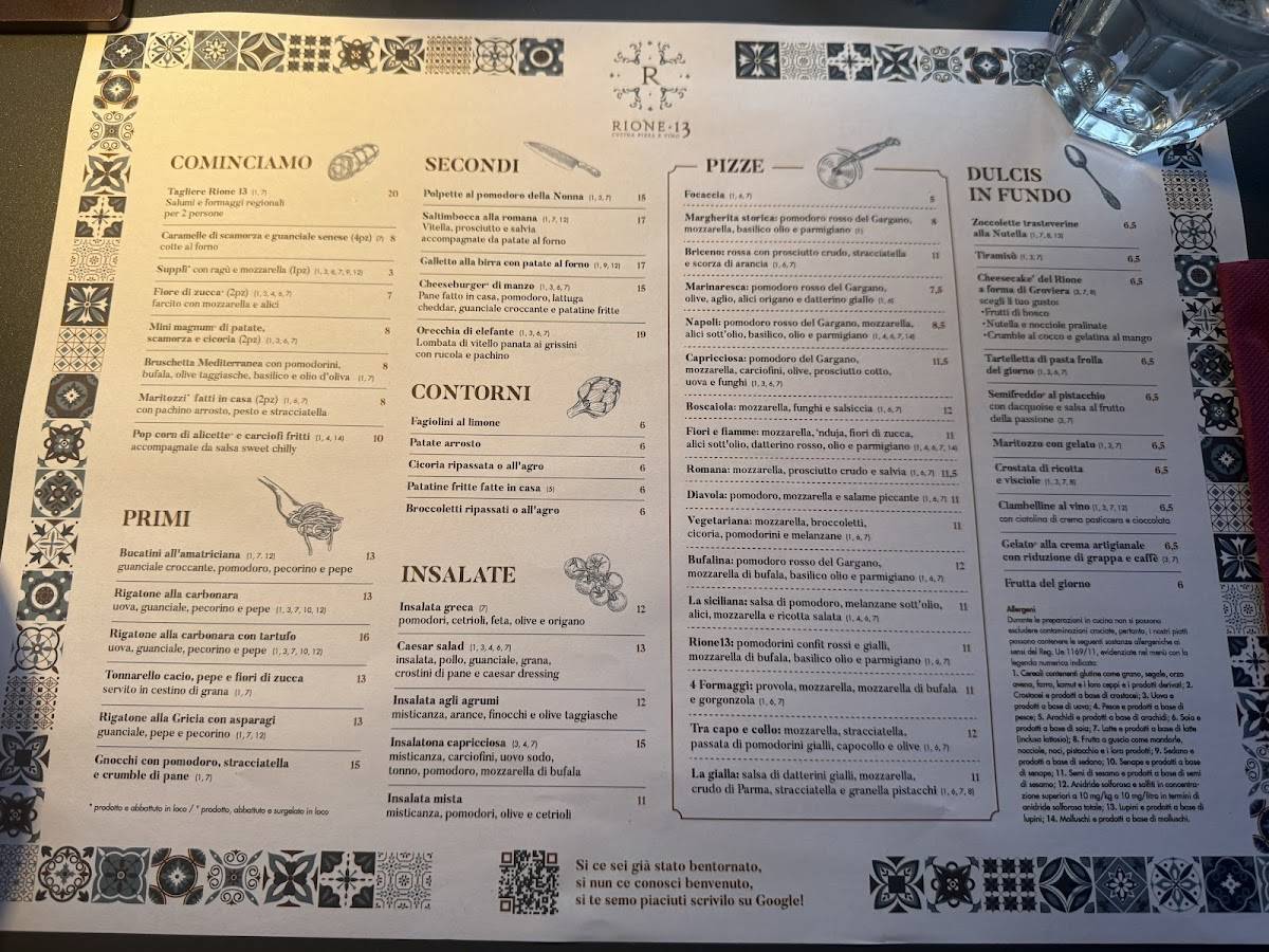 Menu di Rione 13 Ristorante 