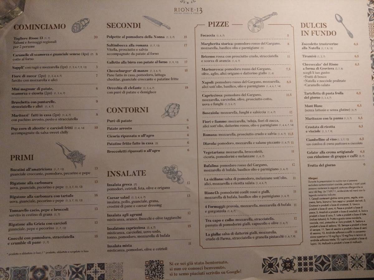 Menu di Rione 13 Ristorante 