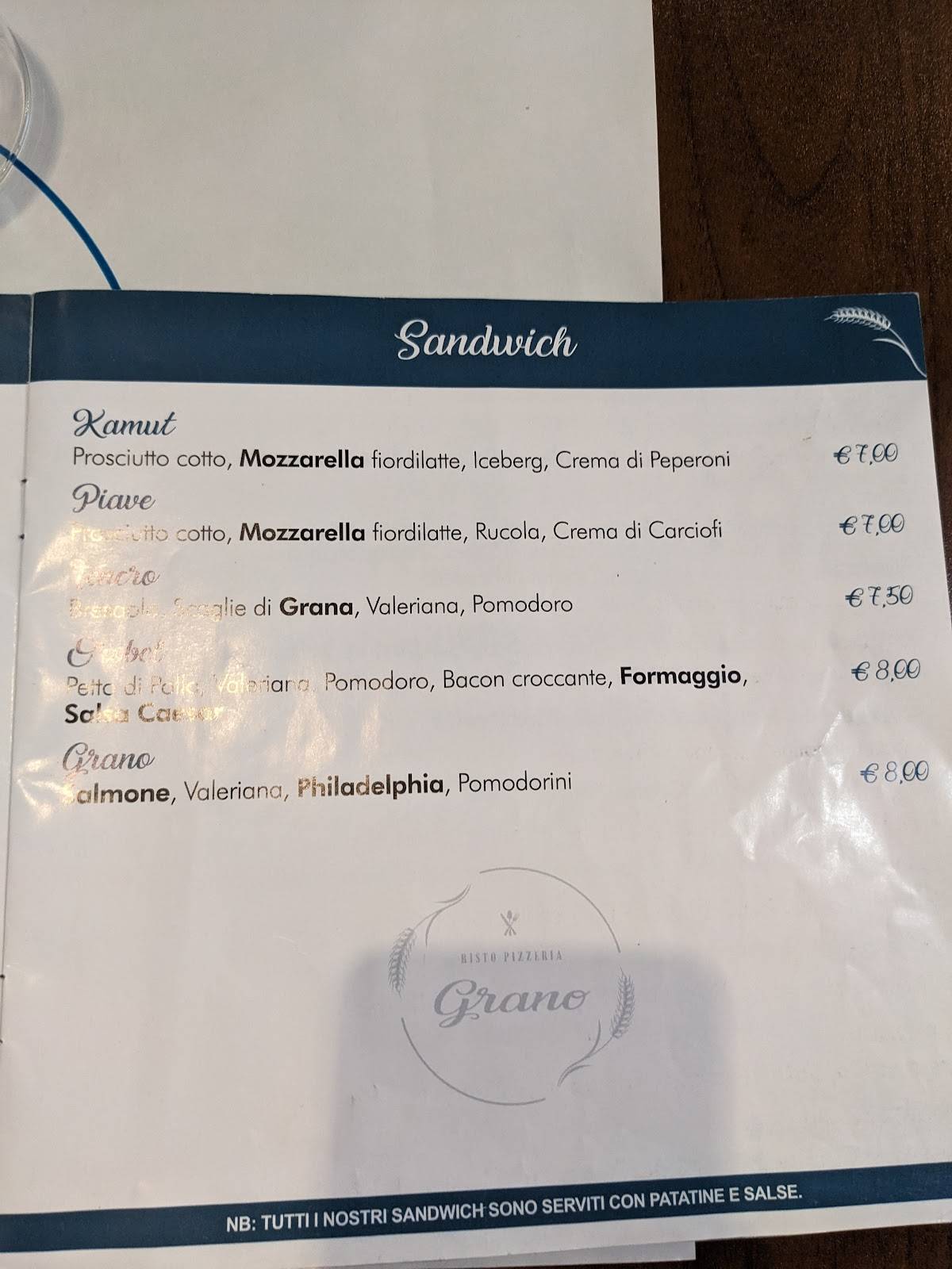 Menu di Risto pizzeria Grano 