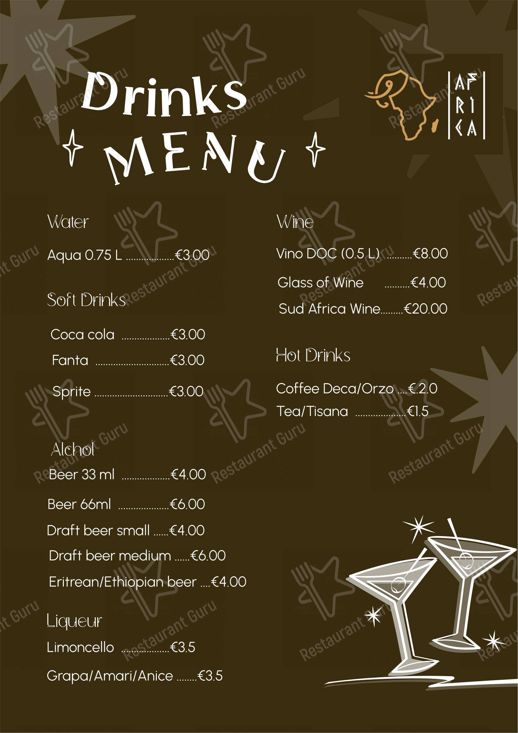 Menu per Ristorante Africa in Milano