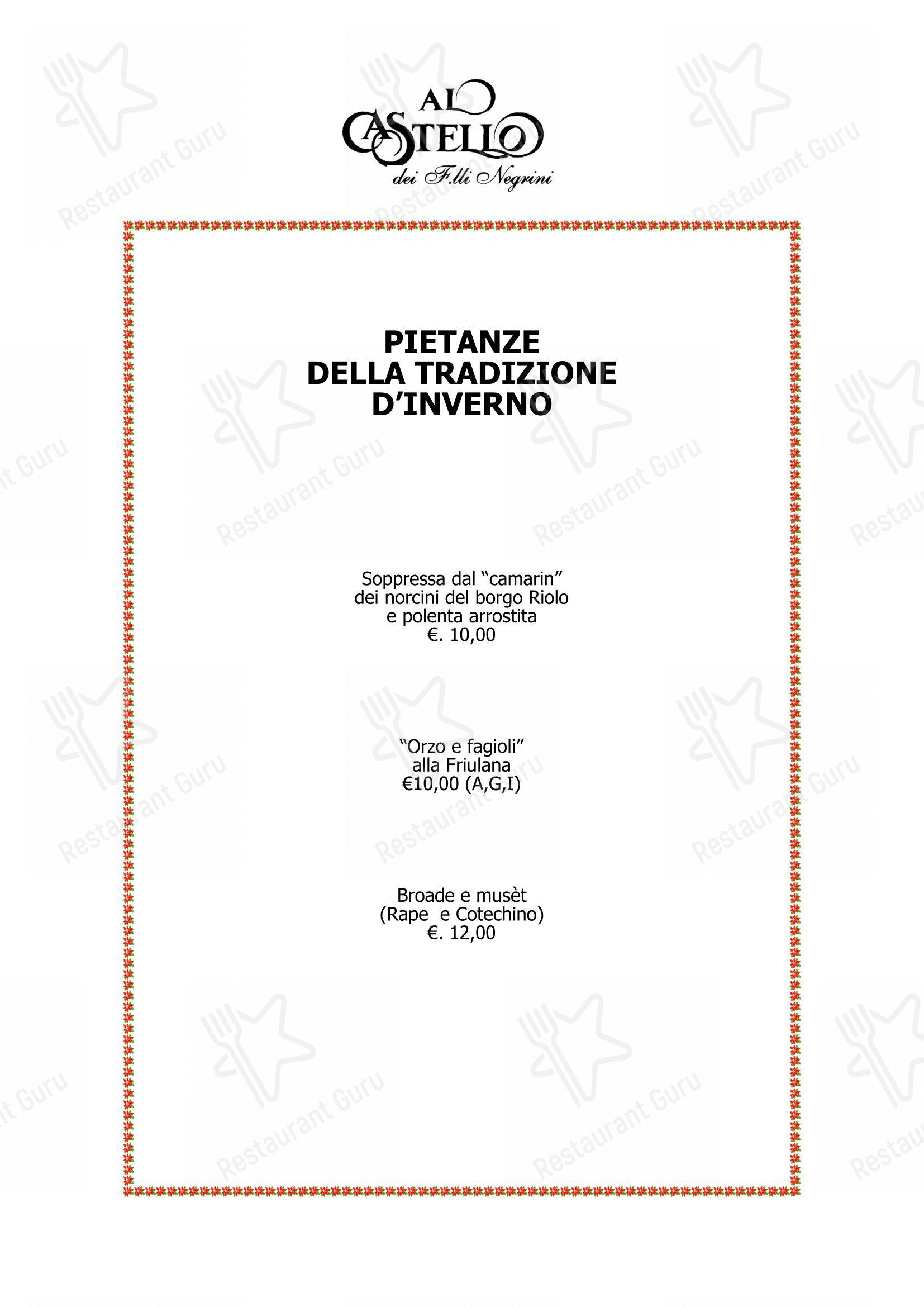 Menu bar per Ristorante Al Castello ristorante