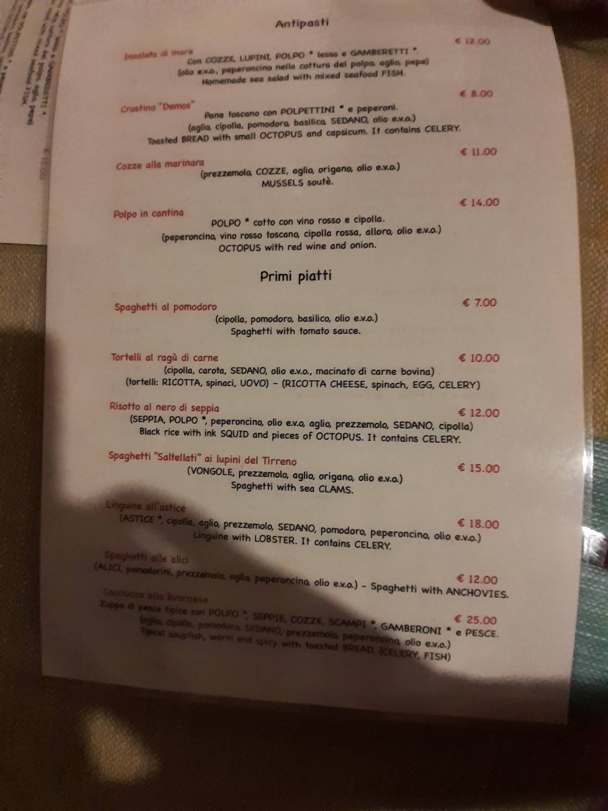 Menu di Ristorante Bar “Demos” 