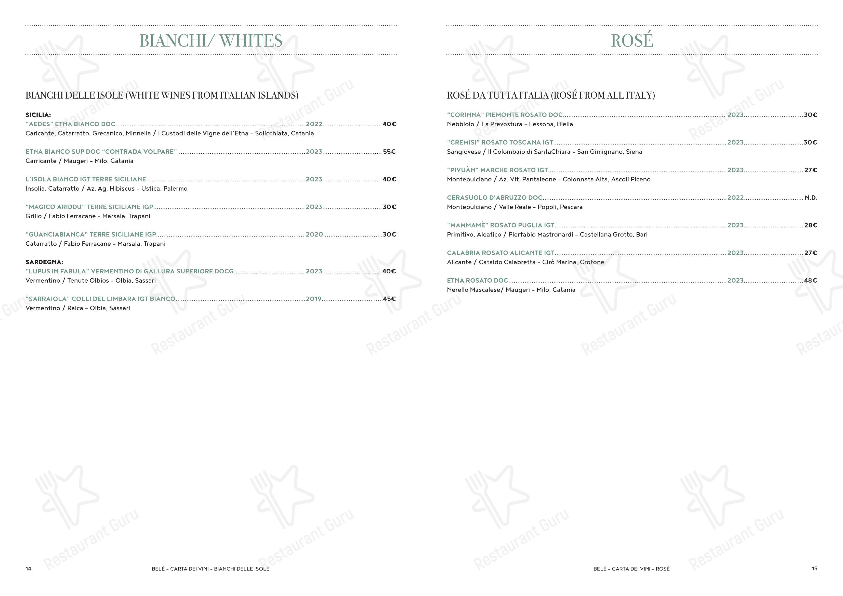 Menu pour Ristorante Belé Navigli dans Milan