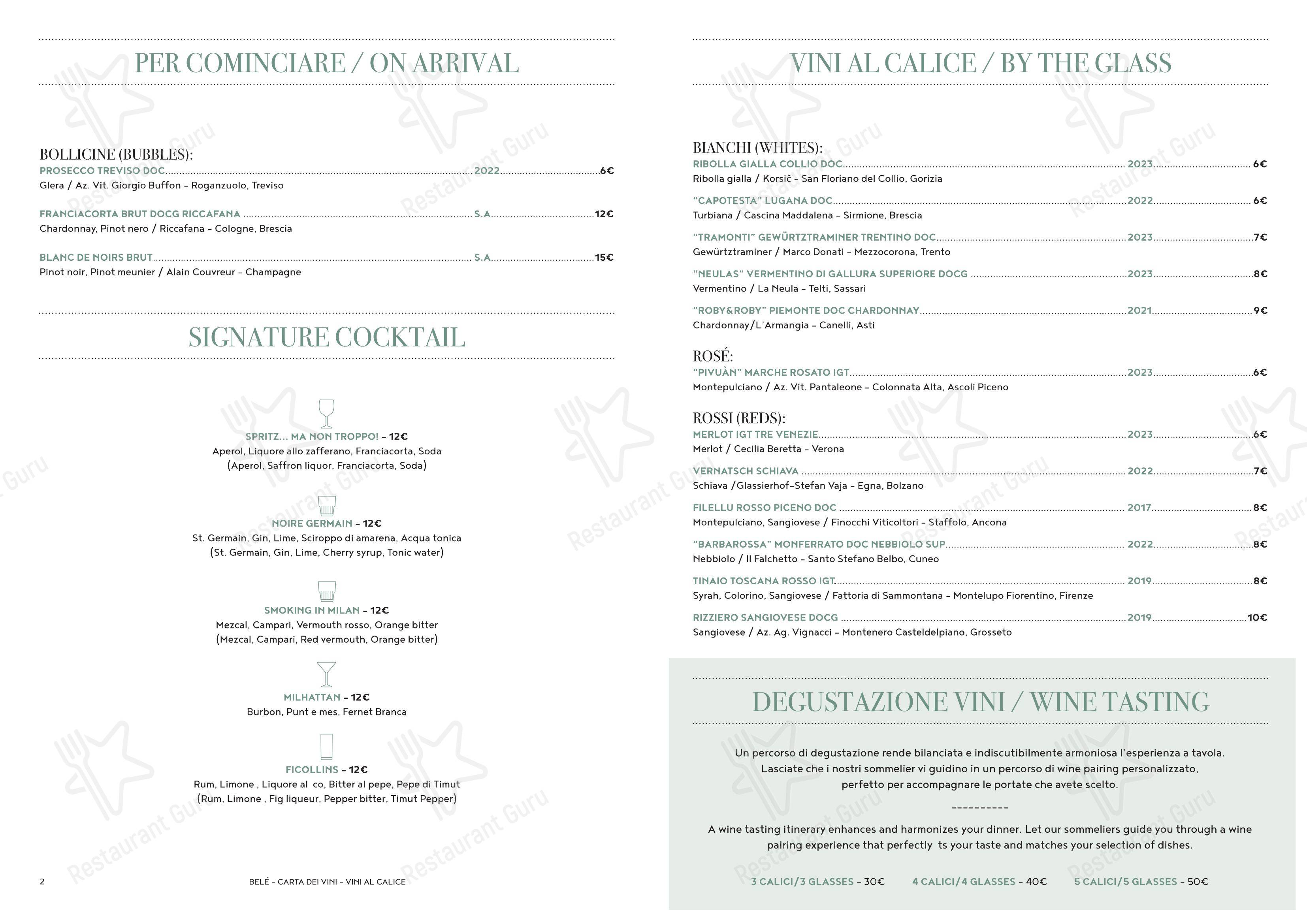 Menu pour Ristorante Belé Navigli - Menu