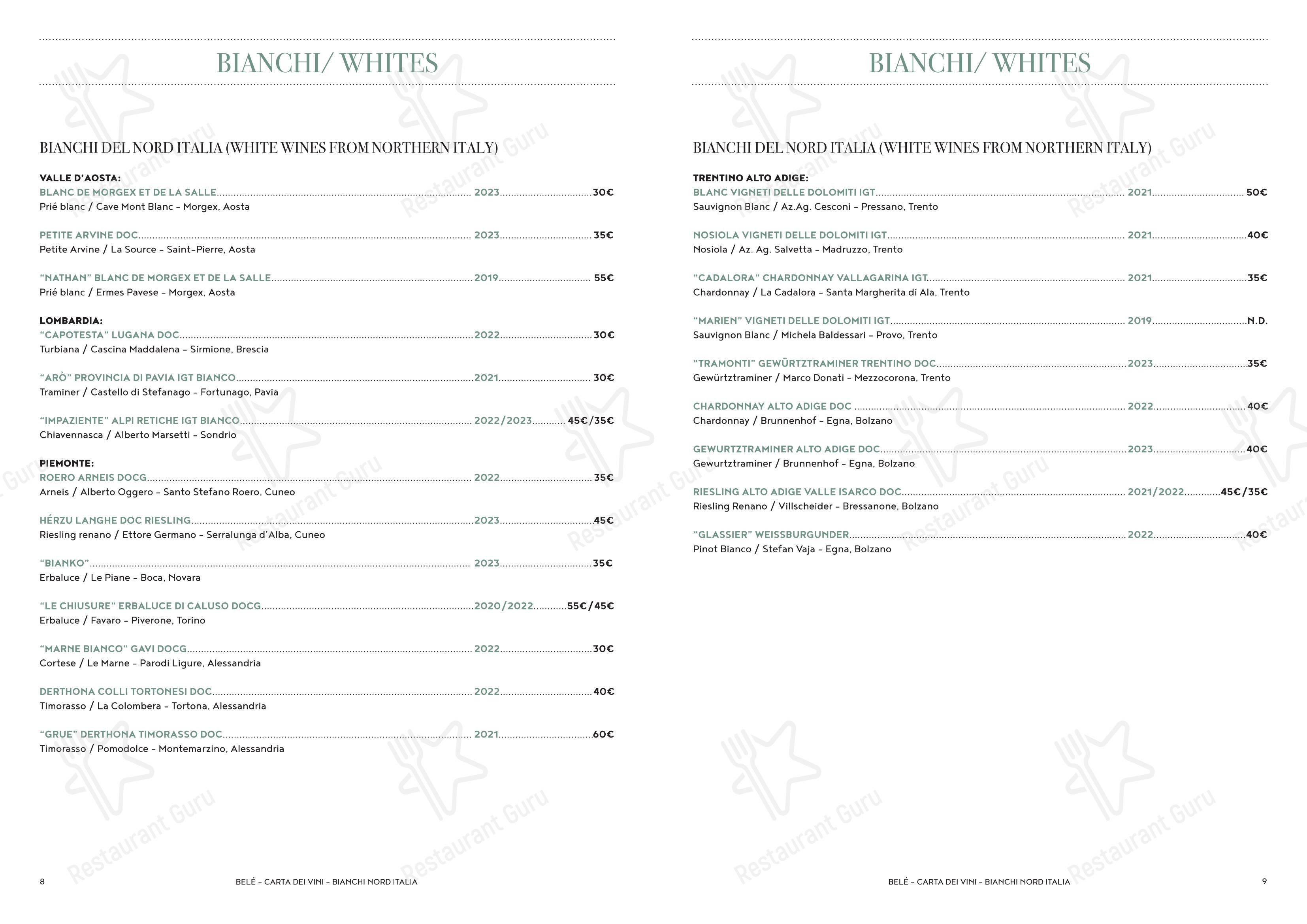 Menu pour Ristorante Belé Navigli dans Milan