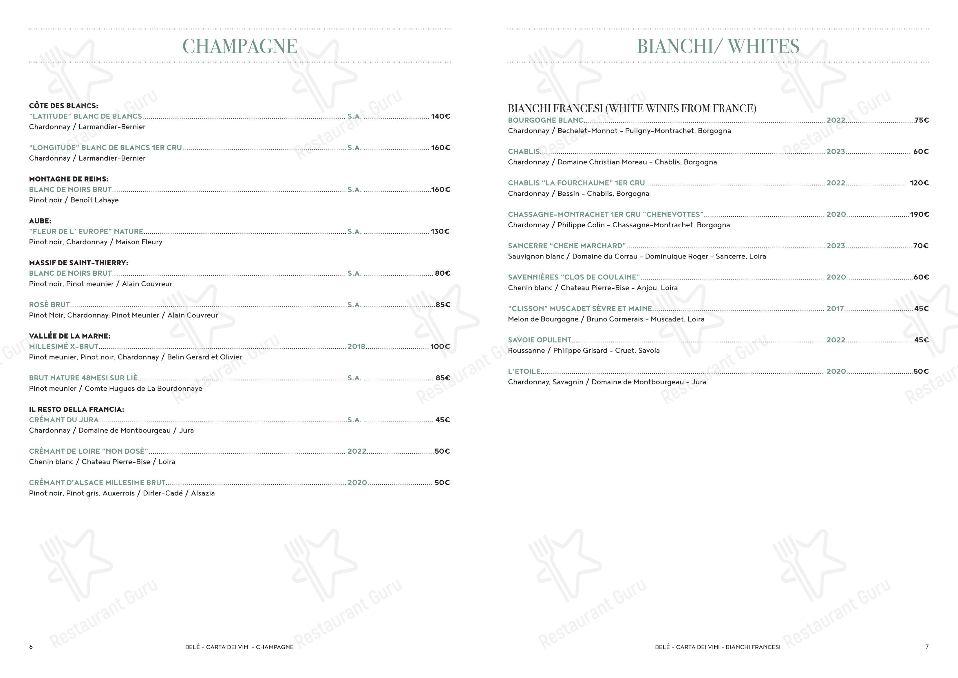 Menu pour Ristorante Belé Navigli - Menu