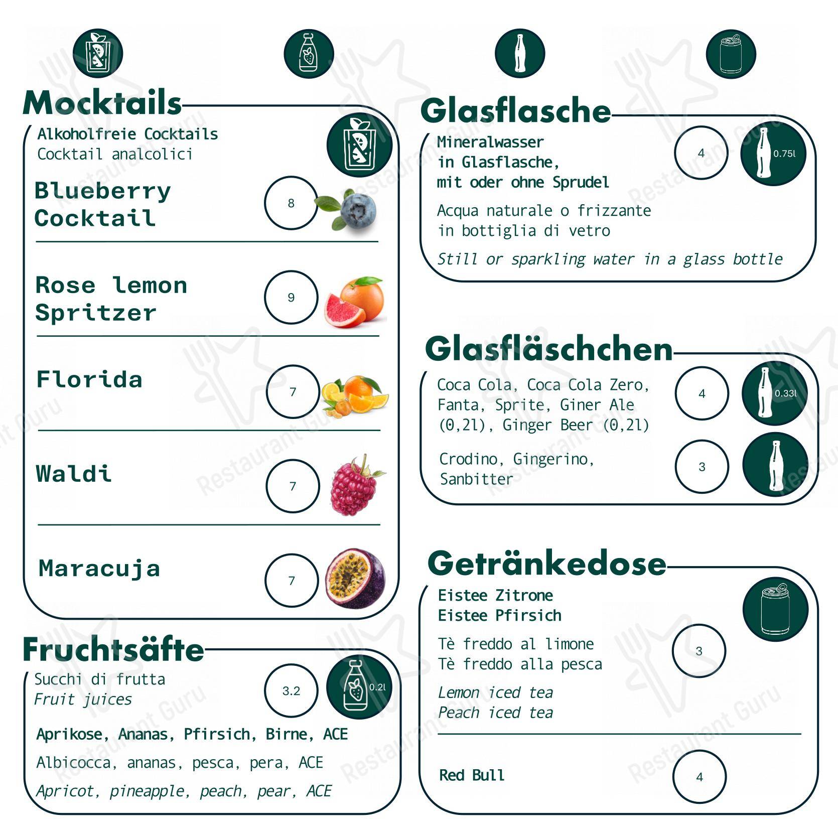 Menu di Ristorante Cafè Flora Alpin Roof - 菜单