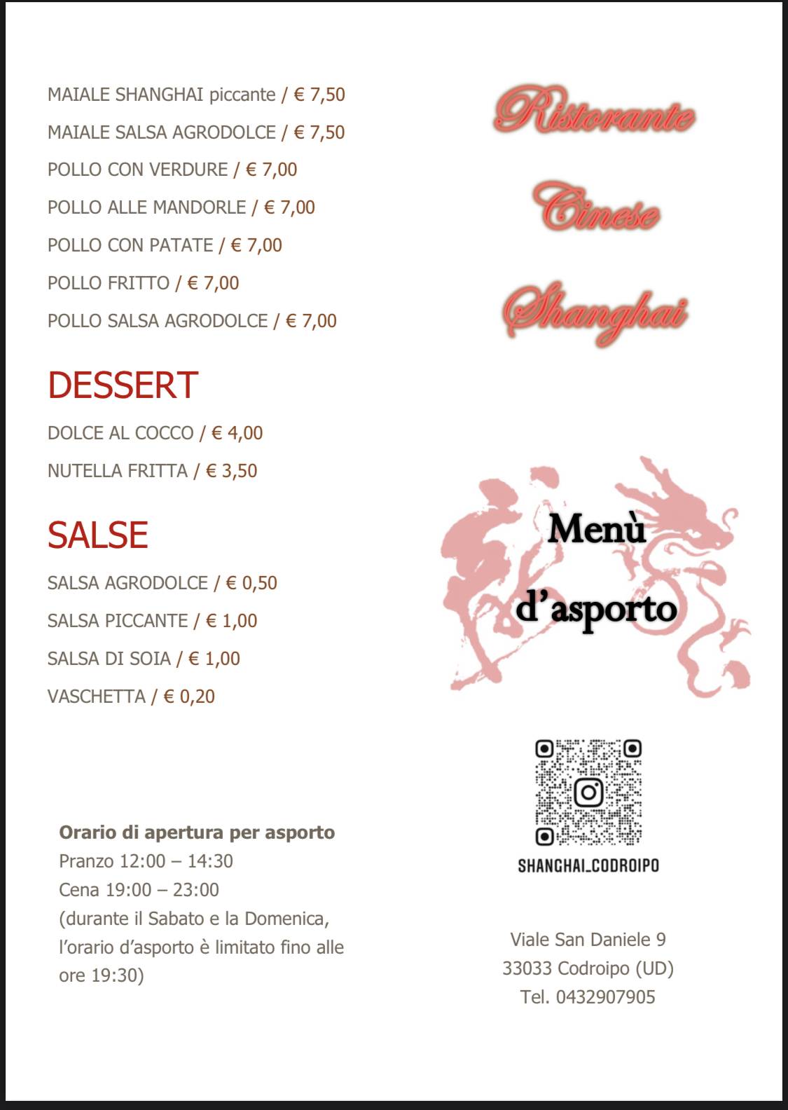 Menu di Ristorante Cinese Shanghai 