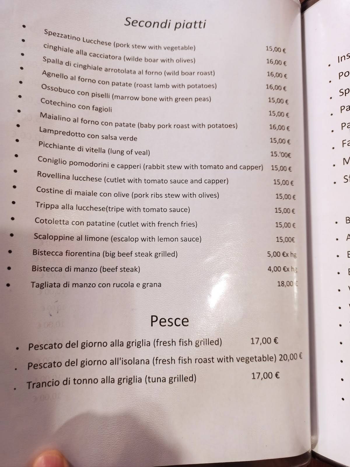 Menu di Ristorante da Francesco 