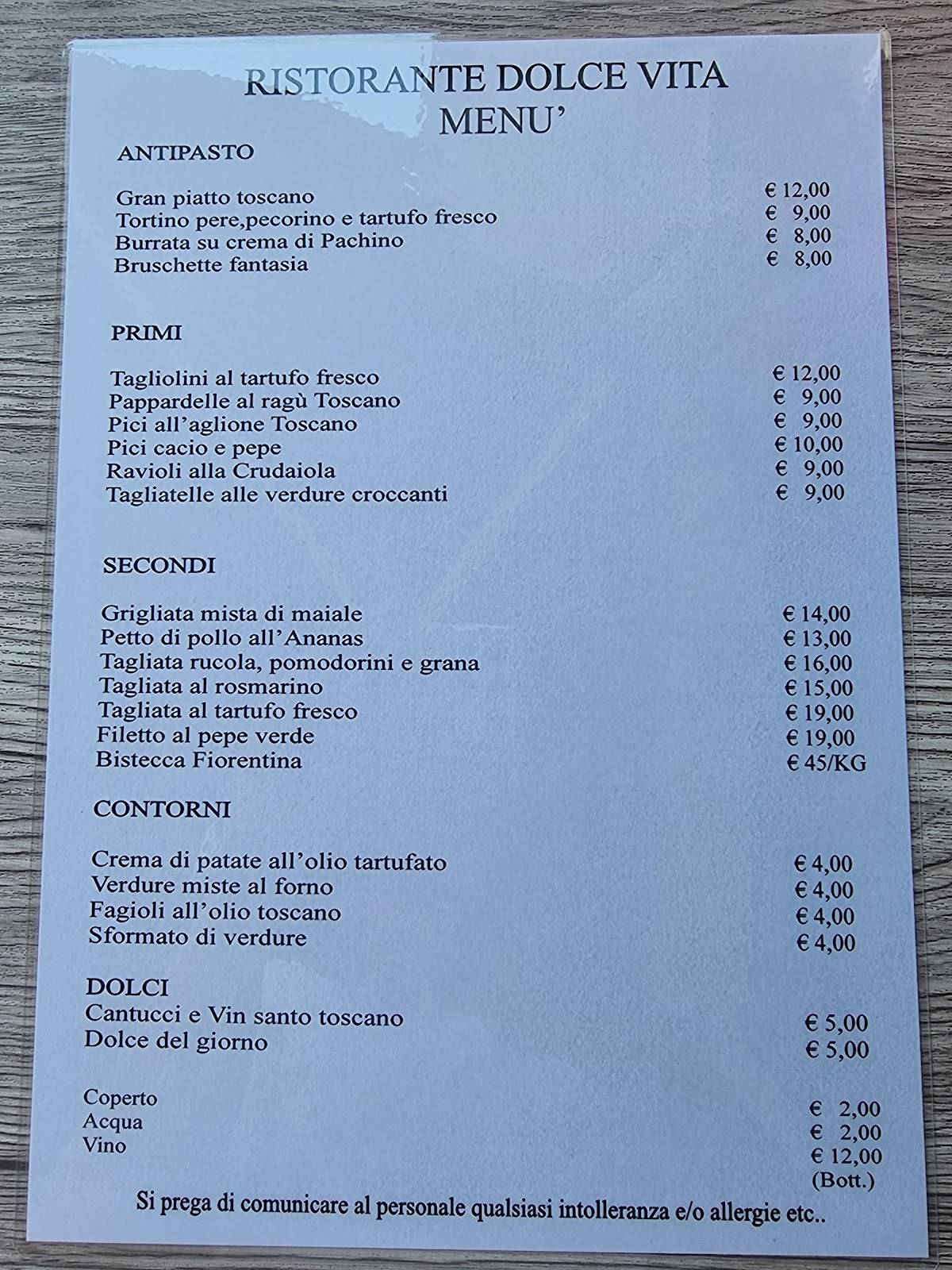 Menu di Dolce Vita Ristorante E Bar 