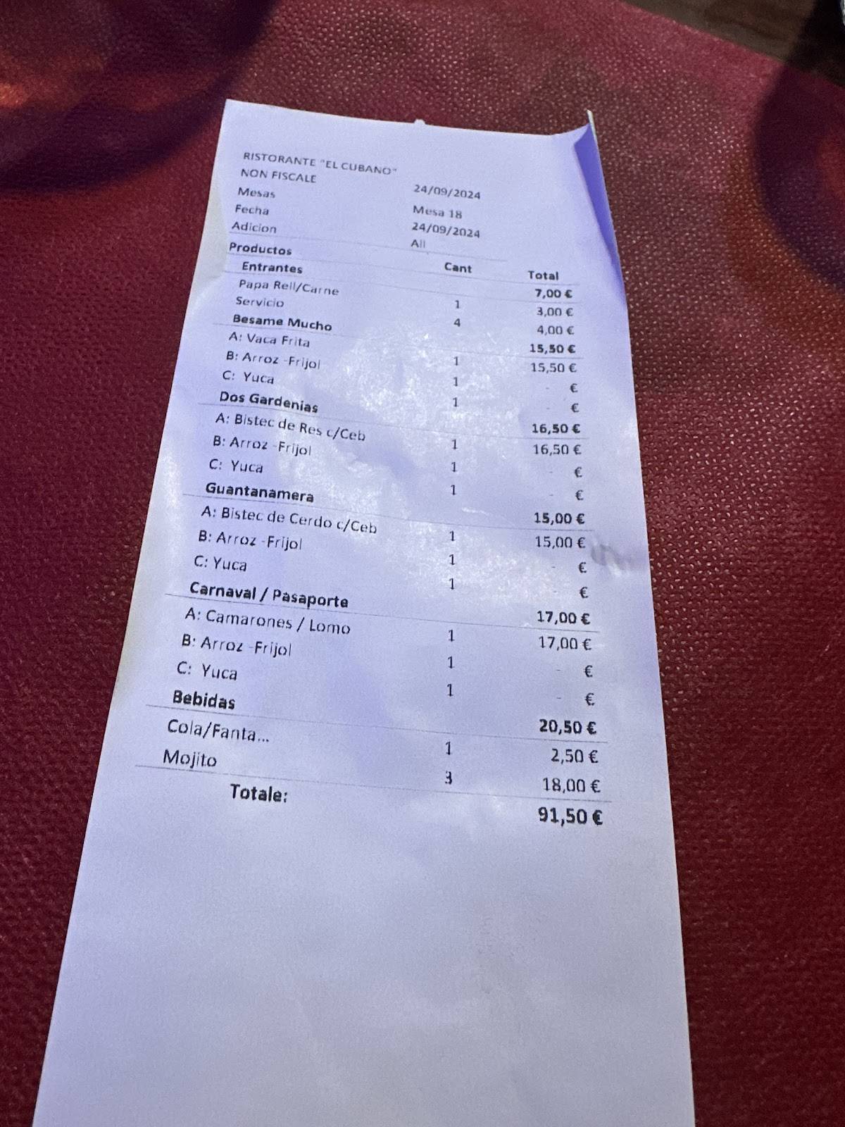 Menu di Ristorante El Cubano 