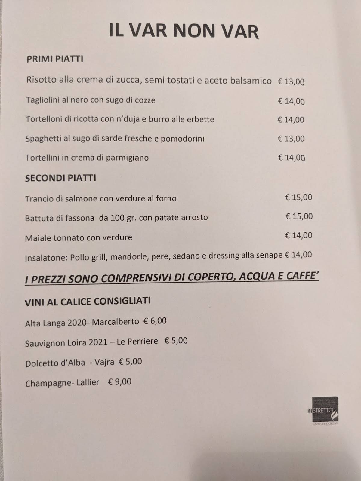 Menu di Ristretto 