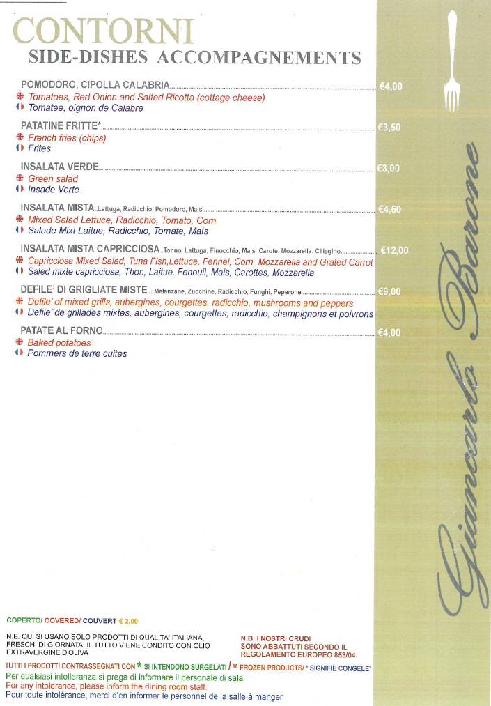 Menu di Ristorante Giancarlo Barone Acicastello 