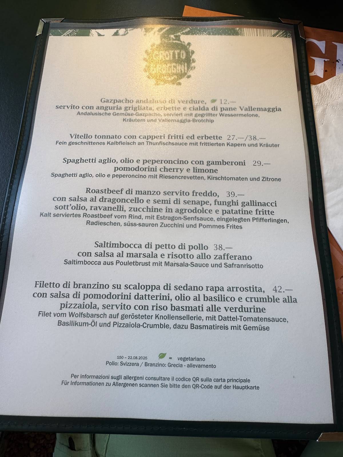 Menu di Ristorante Grotto Broggini 
