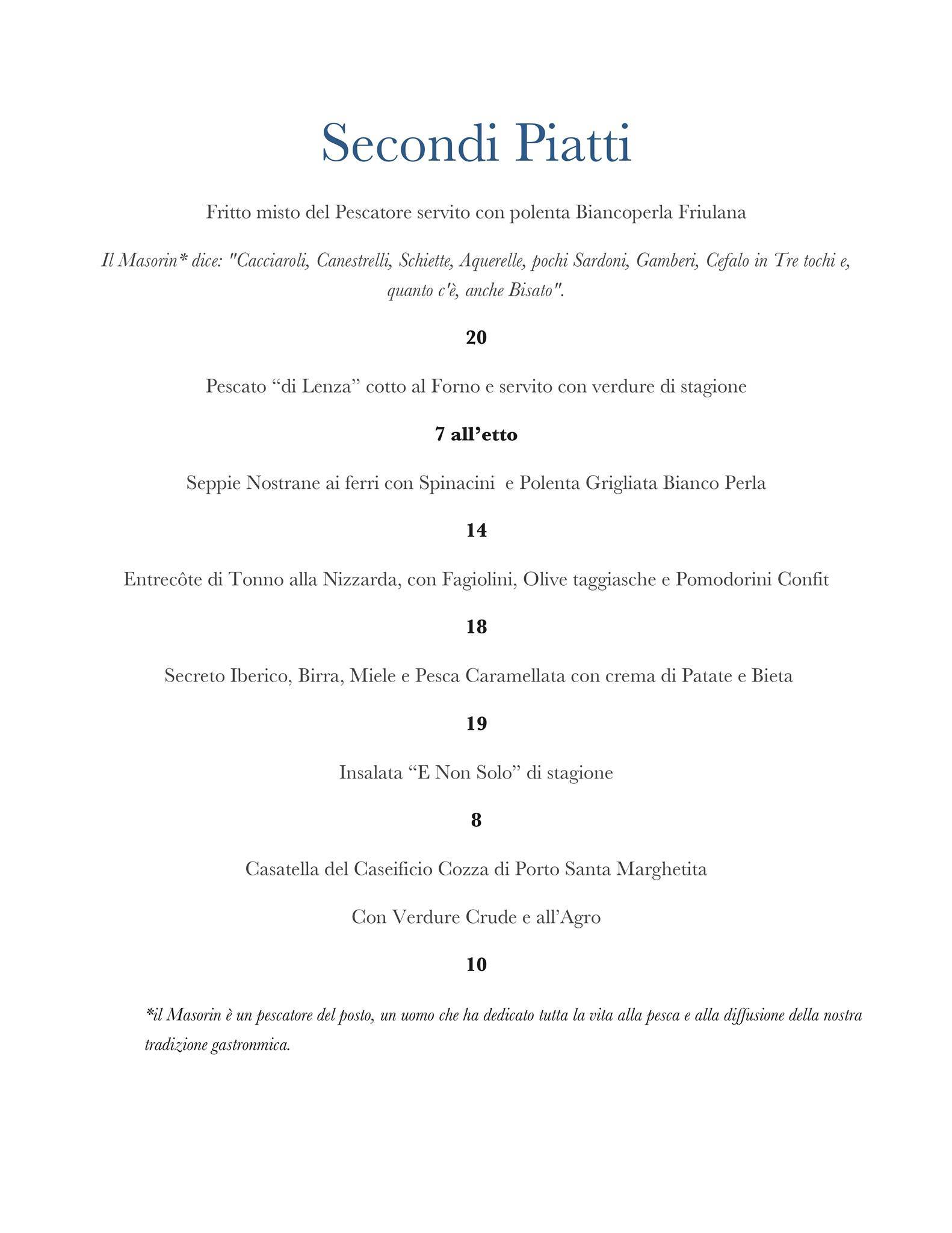 Menu de Ristorante Hemingway