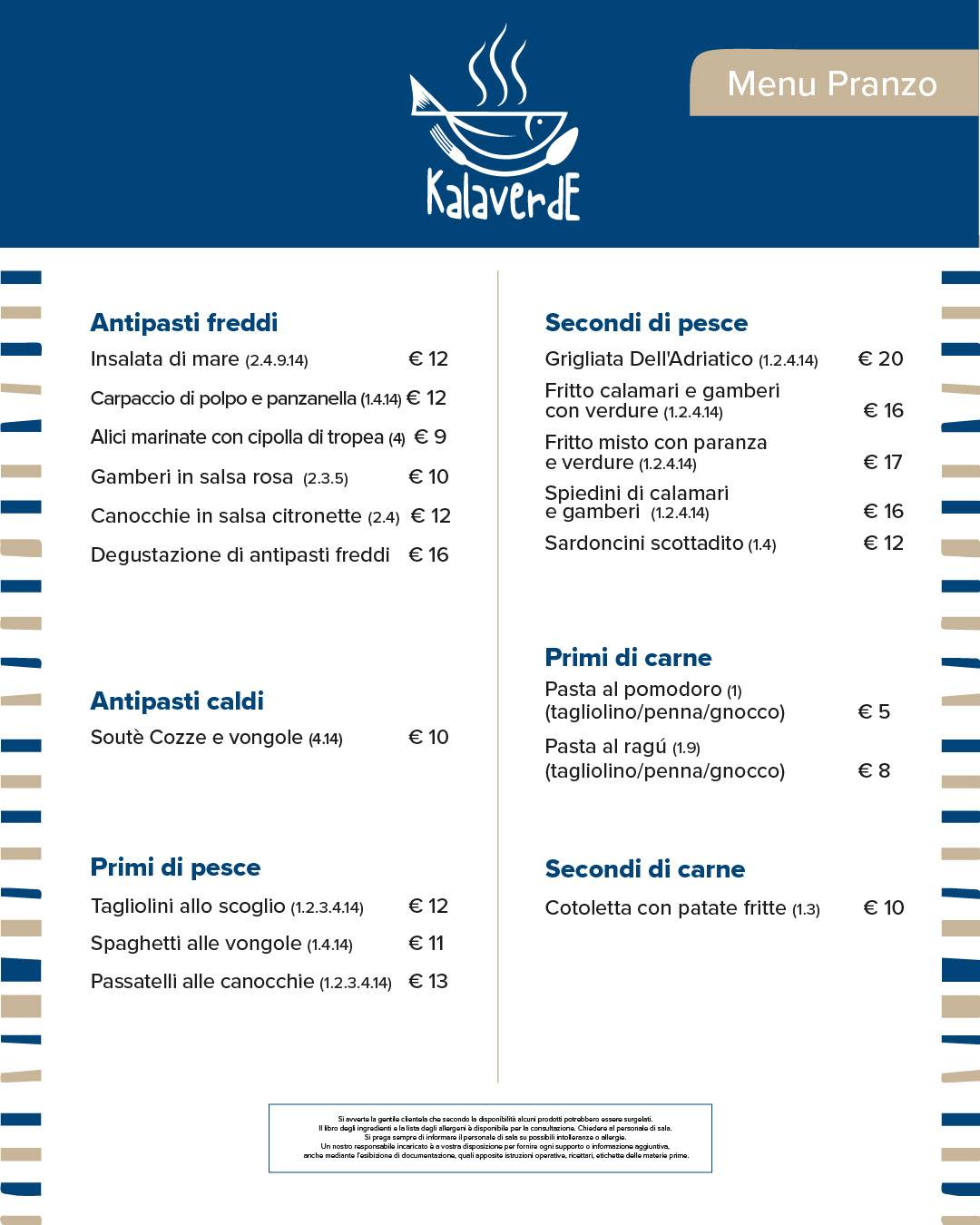 Menu di Ristorante Kalaverde 