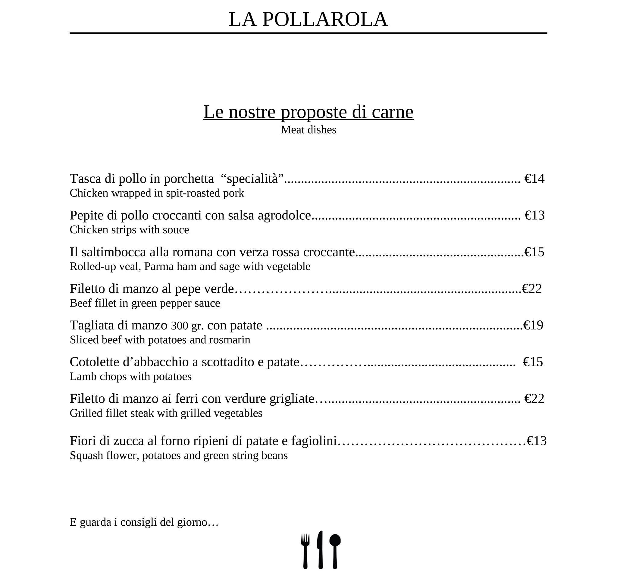 Menu di La pollarola 